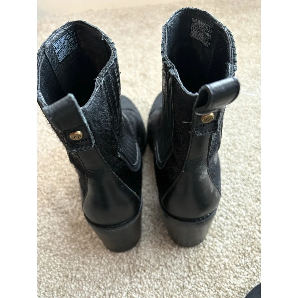 Ugg Black Animal Hair Almond Toe Heeled Pull On Stretch Ankle Boots US‎ 8 - Picture 3 of 6